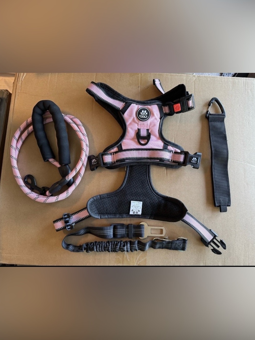 L, No Pull Reflective Dog Vest Harness with Leash, Safety Belt + Storage Strap